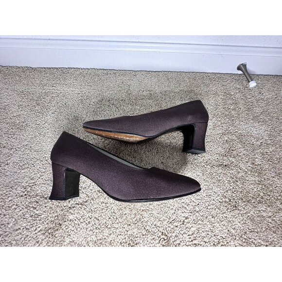 Stuart Weitzman Choc Brown Fabric Round Square Toe Curved Block Heel Pumps. 7M - Picture 5 of 11